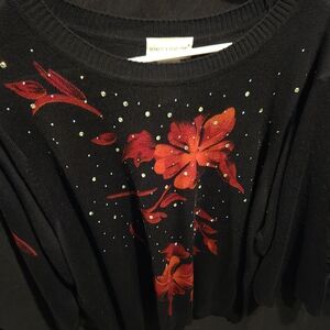 Rebecca Malone Black Sweater with Red Floral Design
